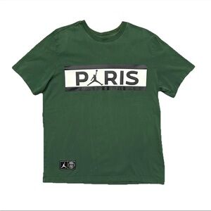 Nike Air Jordan x PSG Wordmark T-Shirt Noble Green Men's Size Large DB6510-333